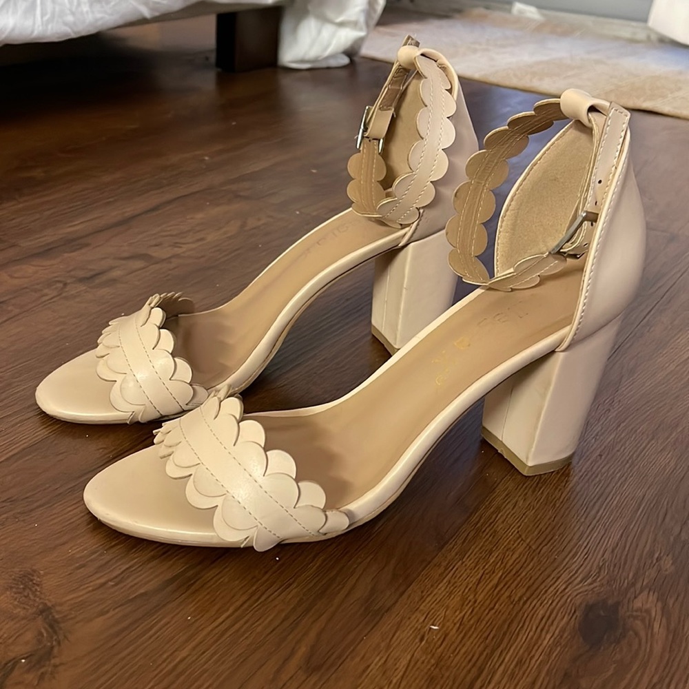 ALLEGRA K ANKLE STRAP NUDE HEELS